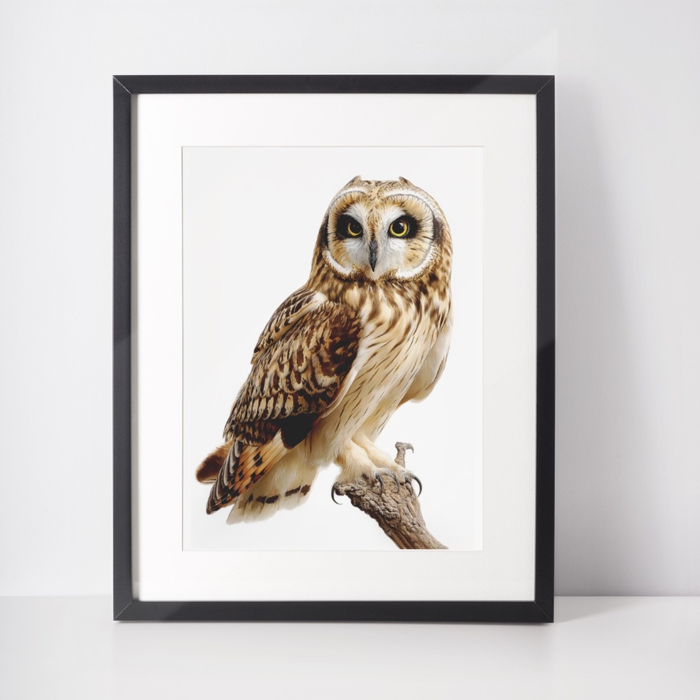Watercolor Short-Eared Owl Portrait Wall Art Print, Unframed - Graceful Woodland - Picture 2 of 6